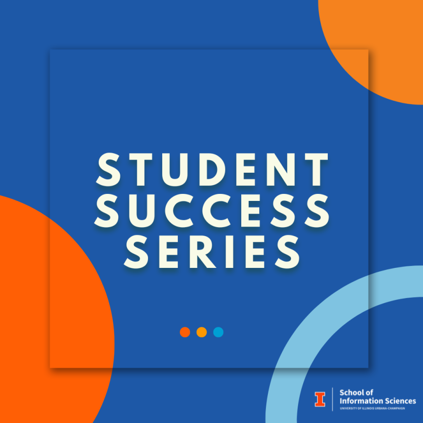 Blue block with orange circles bleeding off the corners of the square image. Student Success Series is text in the middle