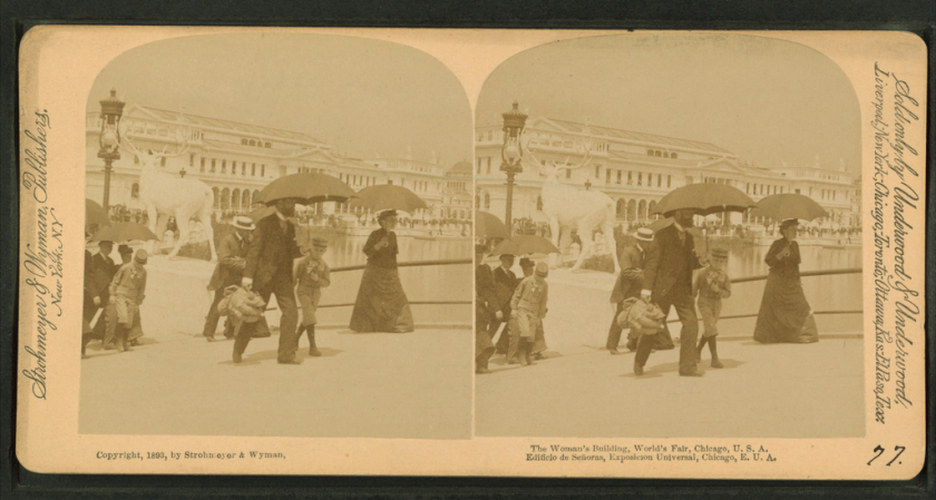Stereoscopic view of the Women's Building taken by Strohmeyer & Wyman. This photograph is held by the New York Public Library.