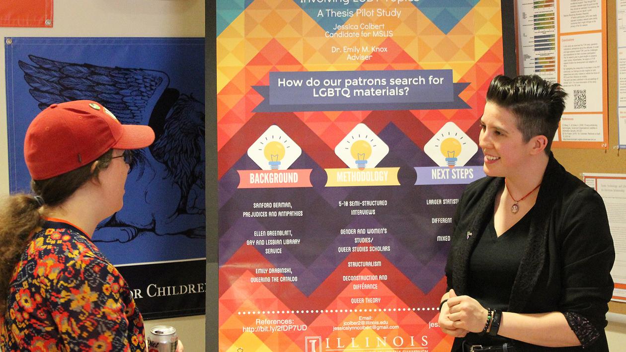 MS student showcase-Jessica with LGBTQ research poster