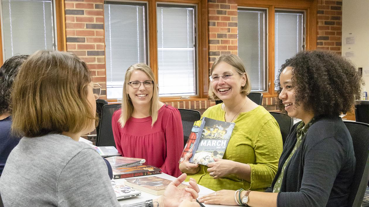 Carol Tilley with students in classroom