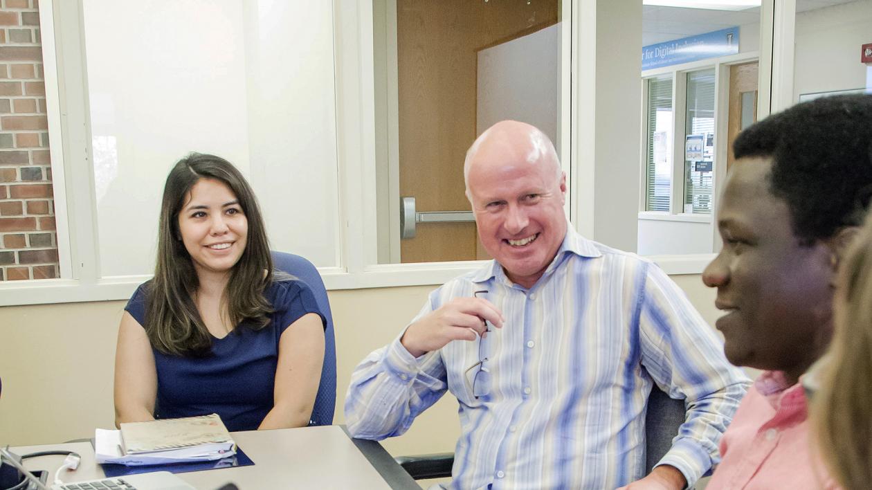 students in classroom with Prof. Twidale