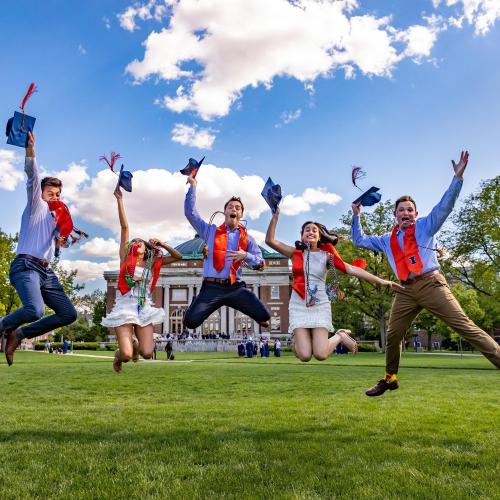 Gradutes outside Foellinger Auditorium