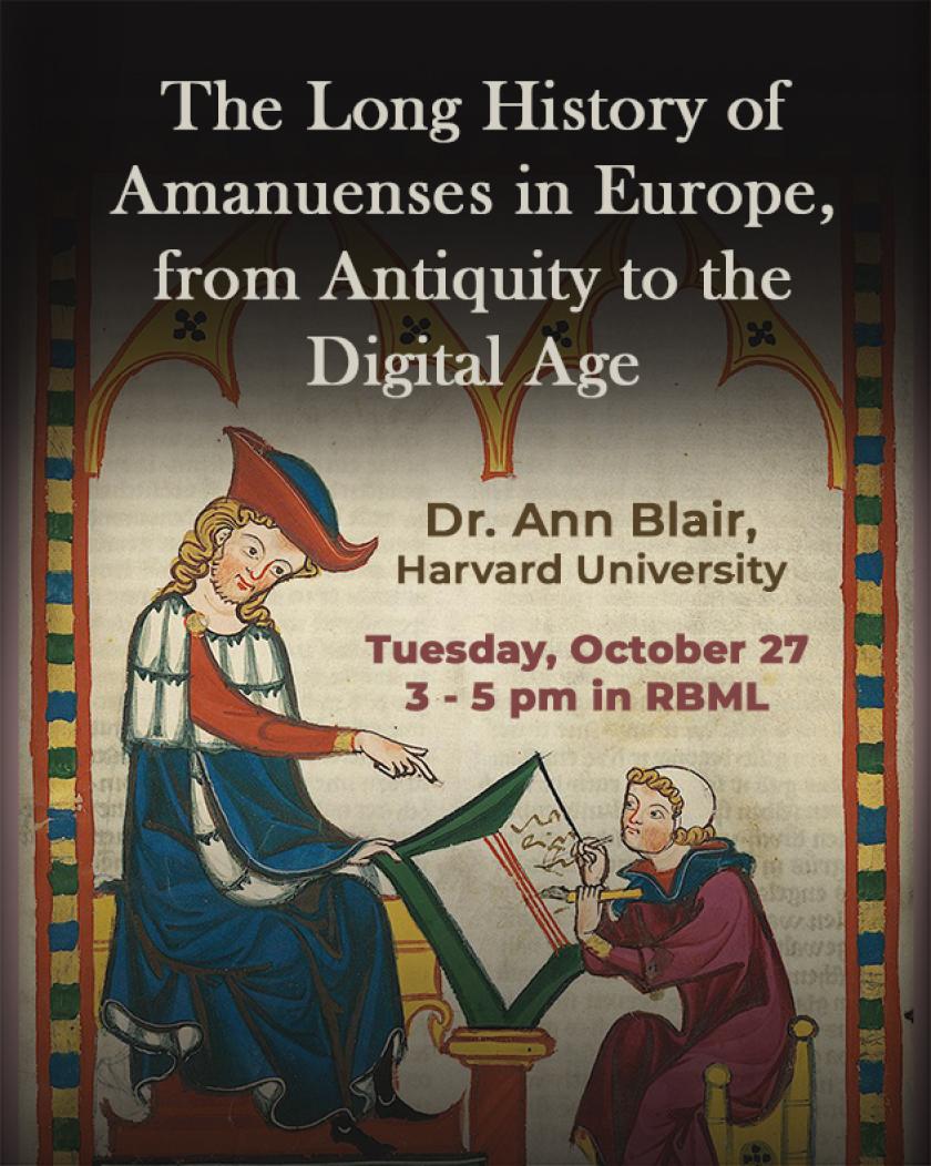 The Long History of Amanuenses in Europe, from Antiquity to the Digital Age, medieval photo of a woman and book.
