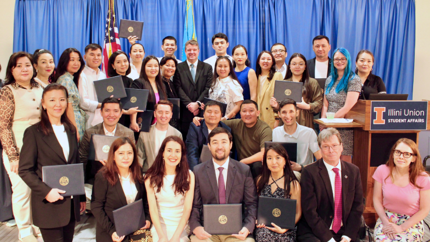 iSchool team with GET team (Matt Rosenstein, director, and Wendy Spencer, program coordinator) and data science scholars at a year-end celebration for the 2024-2025 Bolashak Scholars.