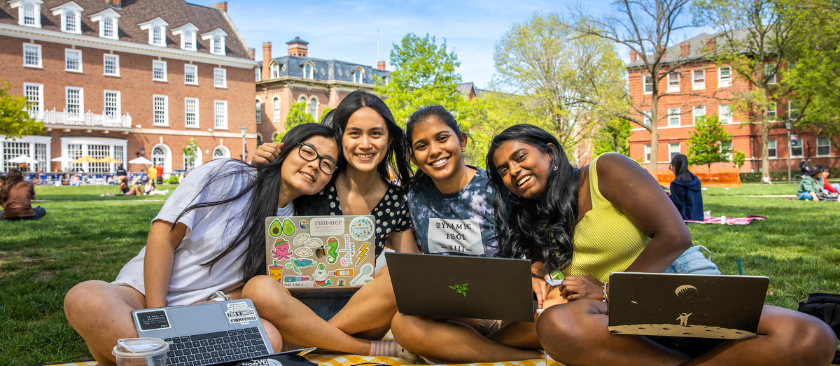 Students studying on the Quad