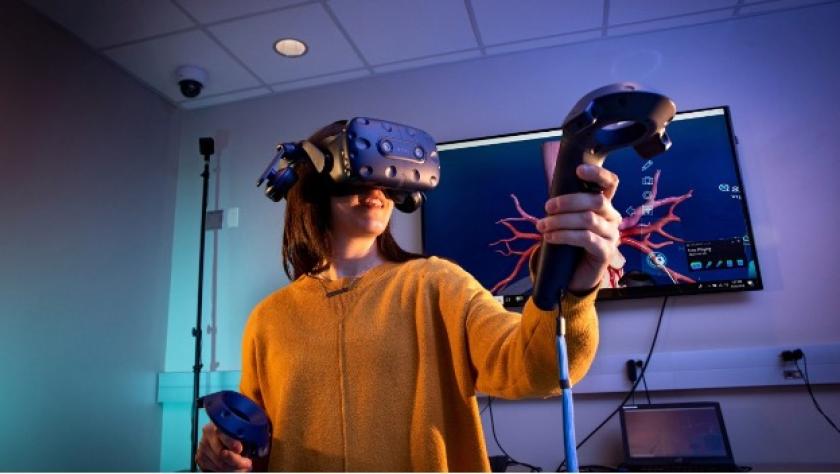 Student using a virtual reality (VR) headset