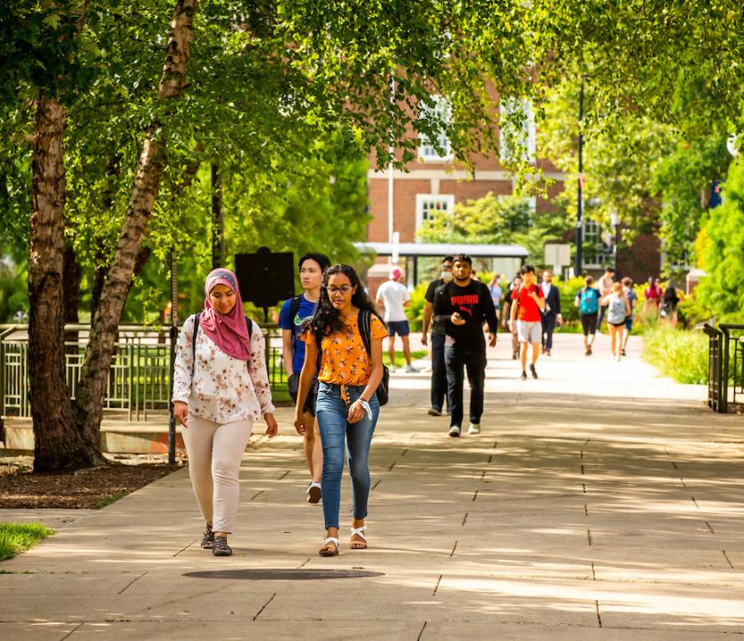 students walking on Quad