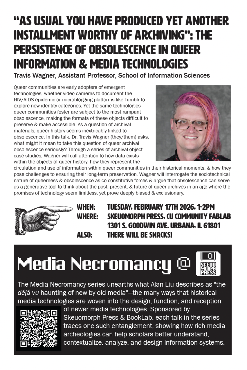 "'As Usual You Have Produced Yet Another Installment Worthy of Archiving': The Persistence of Obsolescence in Queer Information & Media Technologies" talk by Travis Wagner
