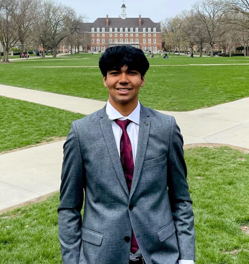 Vishruth Gonur smiling on the Quad