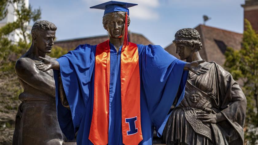 Alma Mater in cap and gown