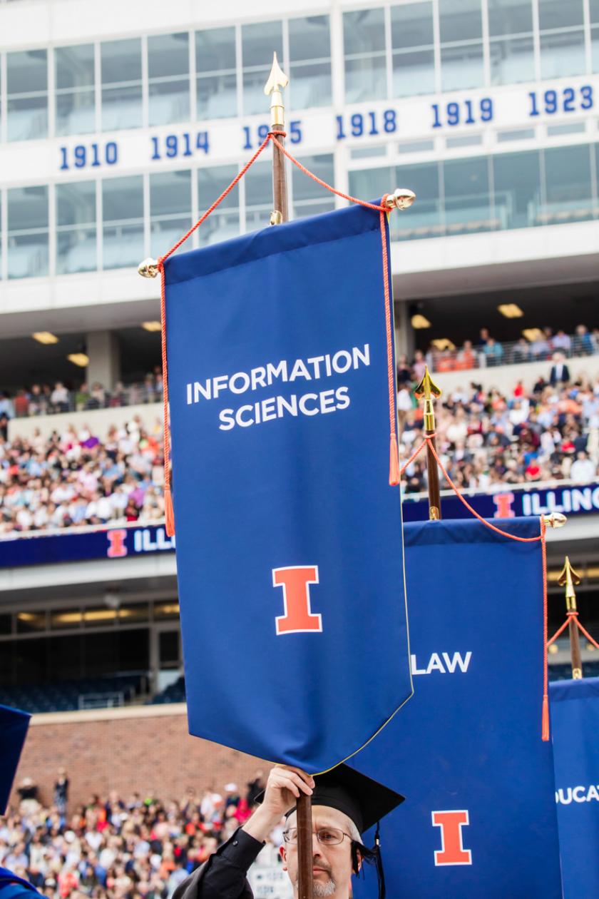 iSchool gonfalon at commencement