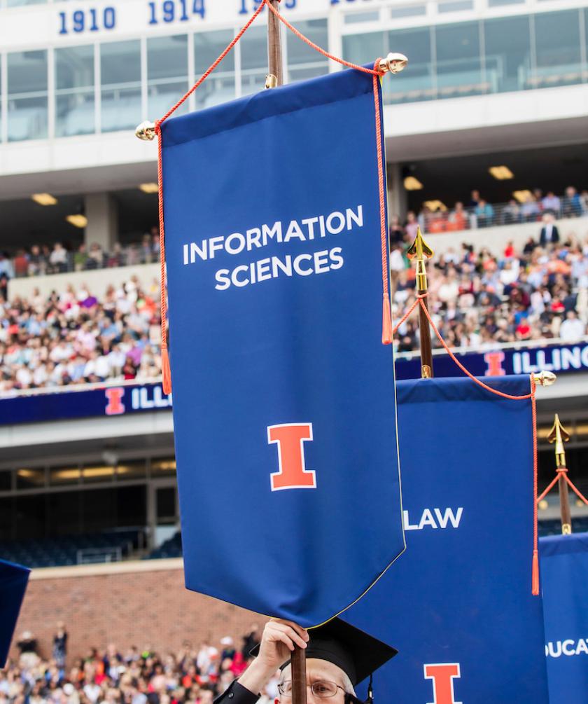 Information Sciences gonfalon at U of I commencement