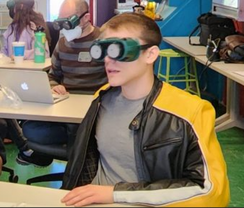 student wearing goggles
