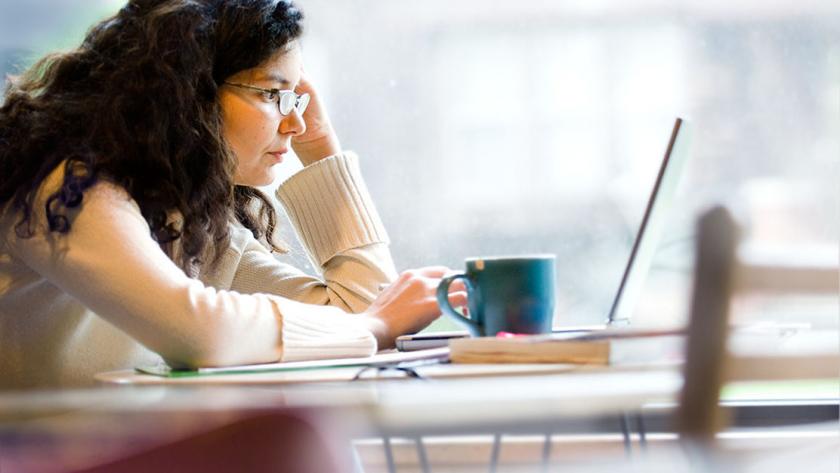 Student working at laptop