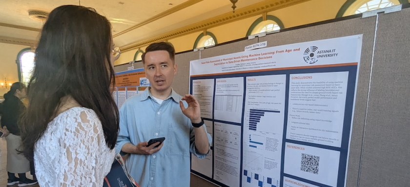Bolashak scholar presents his poster during a showcase.
