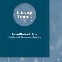 Two toned blue cover of Library Trends 75 (1). The background has soft-focus clusters connected by white lines