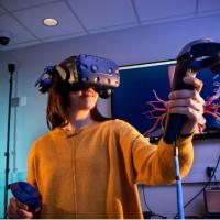 Student using a virtual reality (VR) headset