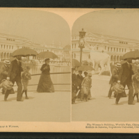 Stereoscopic view of the Women's Building taken by Strohmeyer & Wyman. This photograph is held by the New York Public Library.