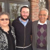 Carol J. Lewis, Noah Lenstra, Joe Lewis, in front of the Salem Baptist Church in Champaign. Photograph by Kate Williams.
