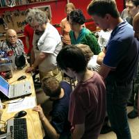 Participants gather at Makerspace Urbana for a workshop on 3D printing.